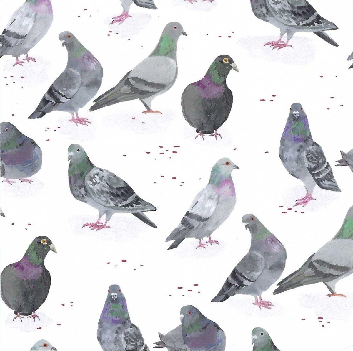 Pigeons Postcard by Das Brooklyn featuring a pattern of pigeons on a white background