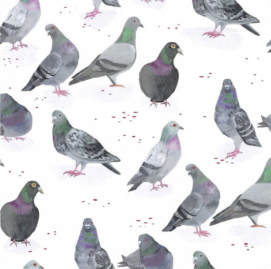 Pigeons Postcard by Das Brooklyn featuring a pattern of pigeons on a white background