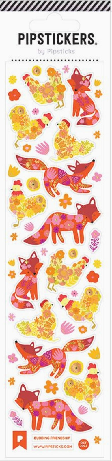 Pipsticks - Fox - Hen - Chicken - Floral - Flowers - Budding Friendship - Sticker Sheet