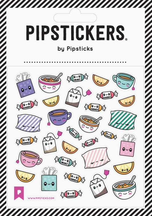Kawaii Comforts Pipsticks Sticker Sheet - Pipsticks stickers with various cute illustrations on a white background.