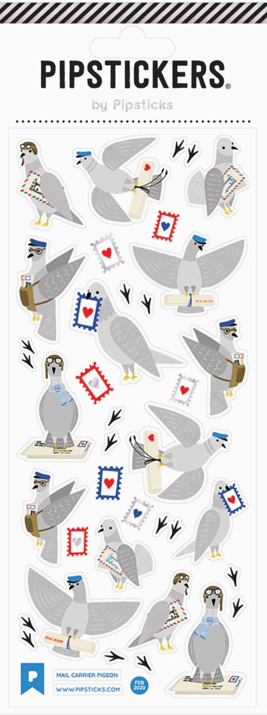 Pipsticks - Mail Carrier Pigeon - Mail - Stamps - Sticker Sheet