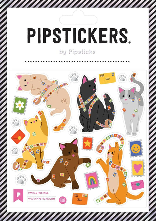Pipsticks - Paws and Postage - Cats - 4" x 4" Sticker Sheet