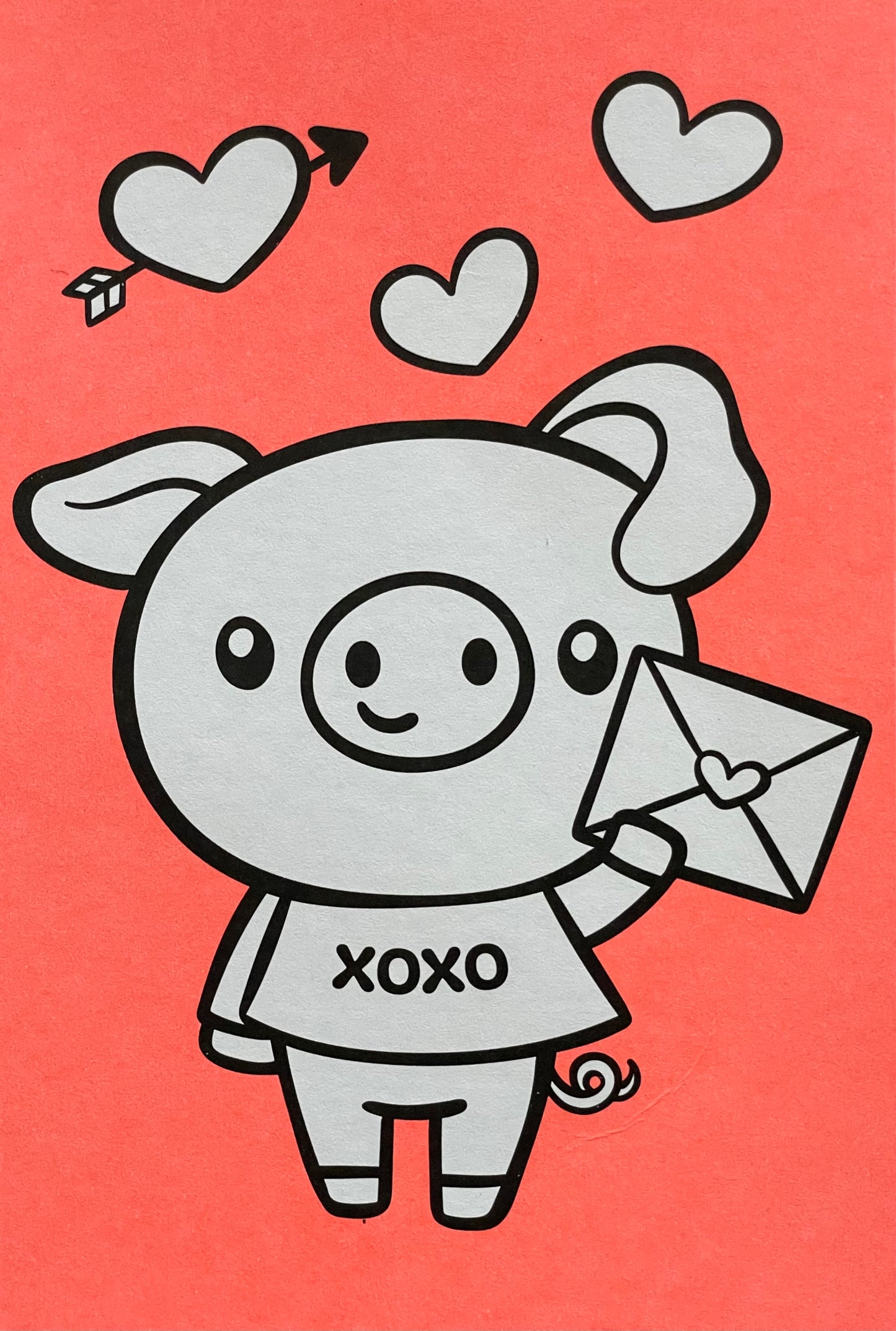 Pipsticks - Pig - XOXO - Love - Valentine - Postcard