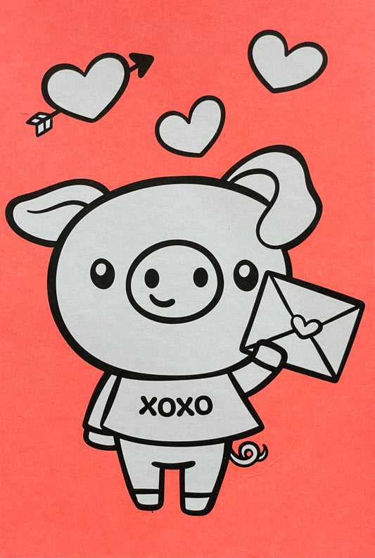 Pipsticks - Pig - XOXO - Love - Valentine - Postcard