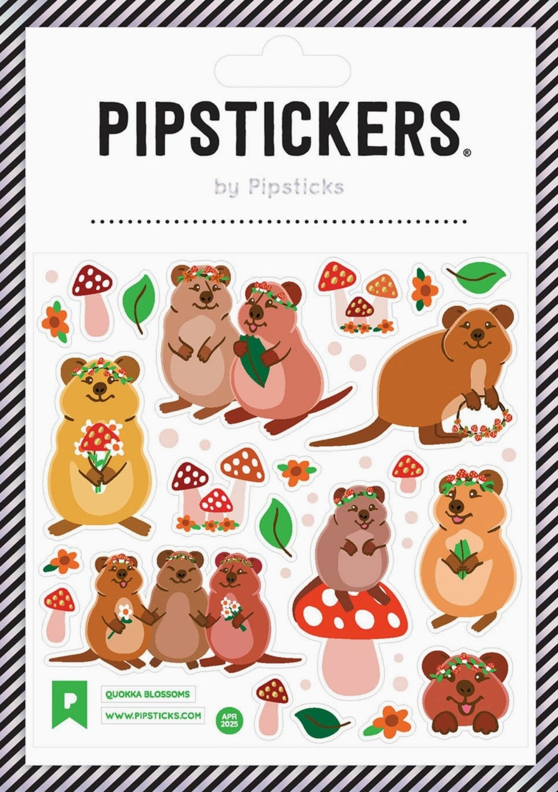 Pipsticks Quokka Blossoms Pipsticks sticker sheet featuring Quokkas and mushrooms and flowers.