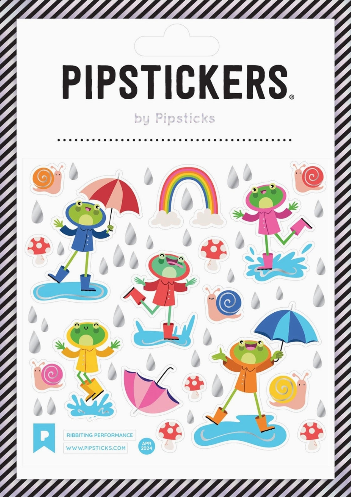 Pipsticks - Ribbiting Performance - Frogs - Rain - Puddles - Umbrella - Sticker Sheet