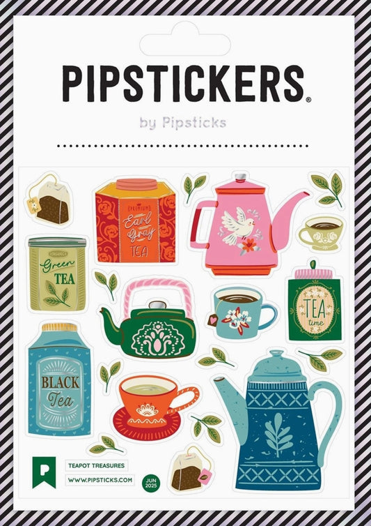 Pipstickers Teapot Treasures by Pipsticks sticker sheet with tea-themed designs