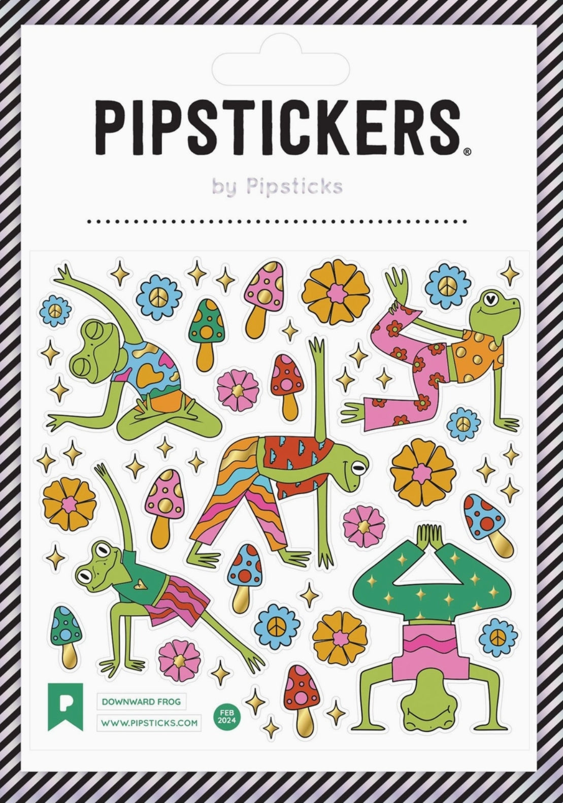 Pipsticks - Yoga - Frog - Downward Frog - Flowers - Mushrooms - Sticker Sheet