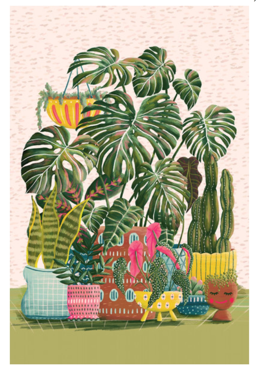 Lantern Press Plant Lover Postcard featuring an illustration of various potted plants.