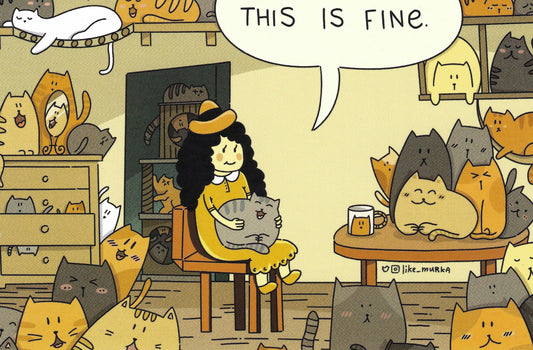 Postcardsee - Ekaterina Sevostyanova - This is Fine - Crazy Cat Lover - Cat Postcard