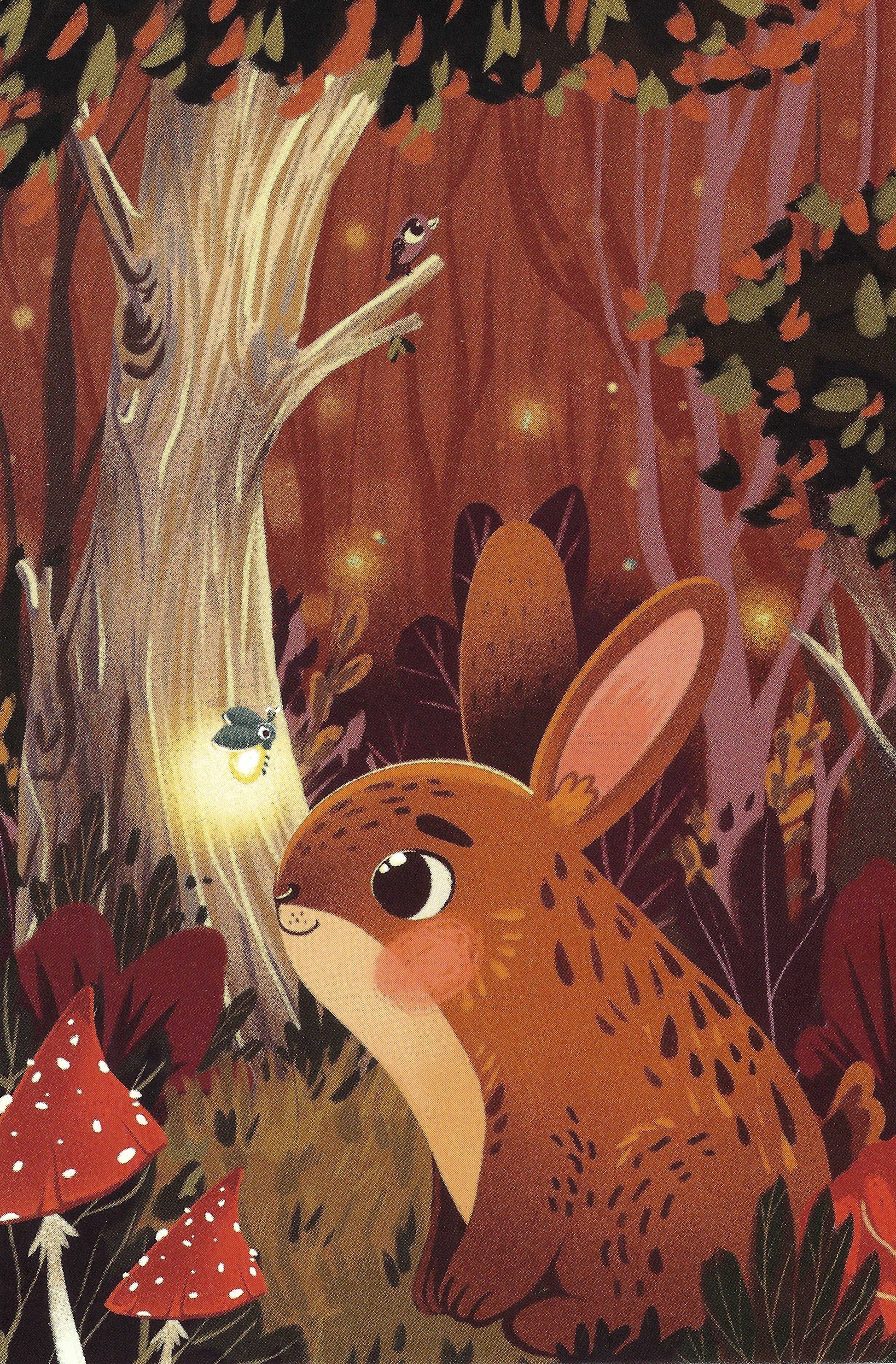 Fall Season Postcard - Rabbit and Firefly - Autumn - Postcardsee - Postcrossing Postcard
