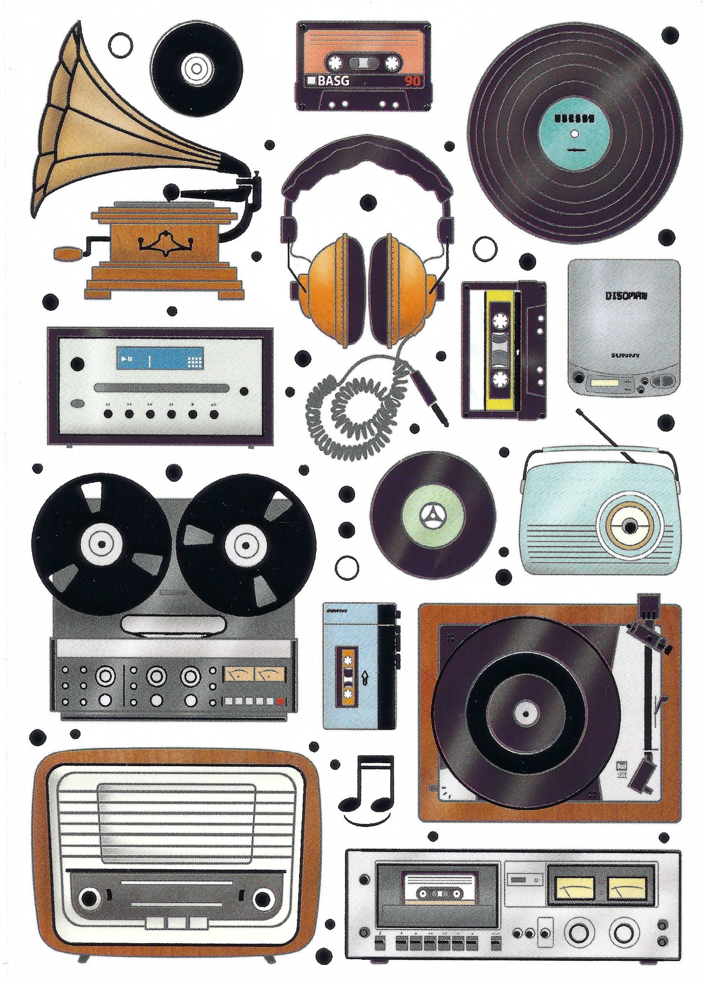 Quire - Audio - Music - Gramophone - Record Player - Tape Recorder - Stereo - Headphones - Postcard with foil details