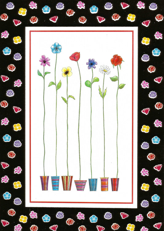 Quire -Flowers - Flower Pots - flowers - Postcard with foil border and details