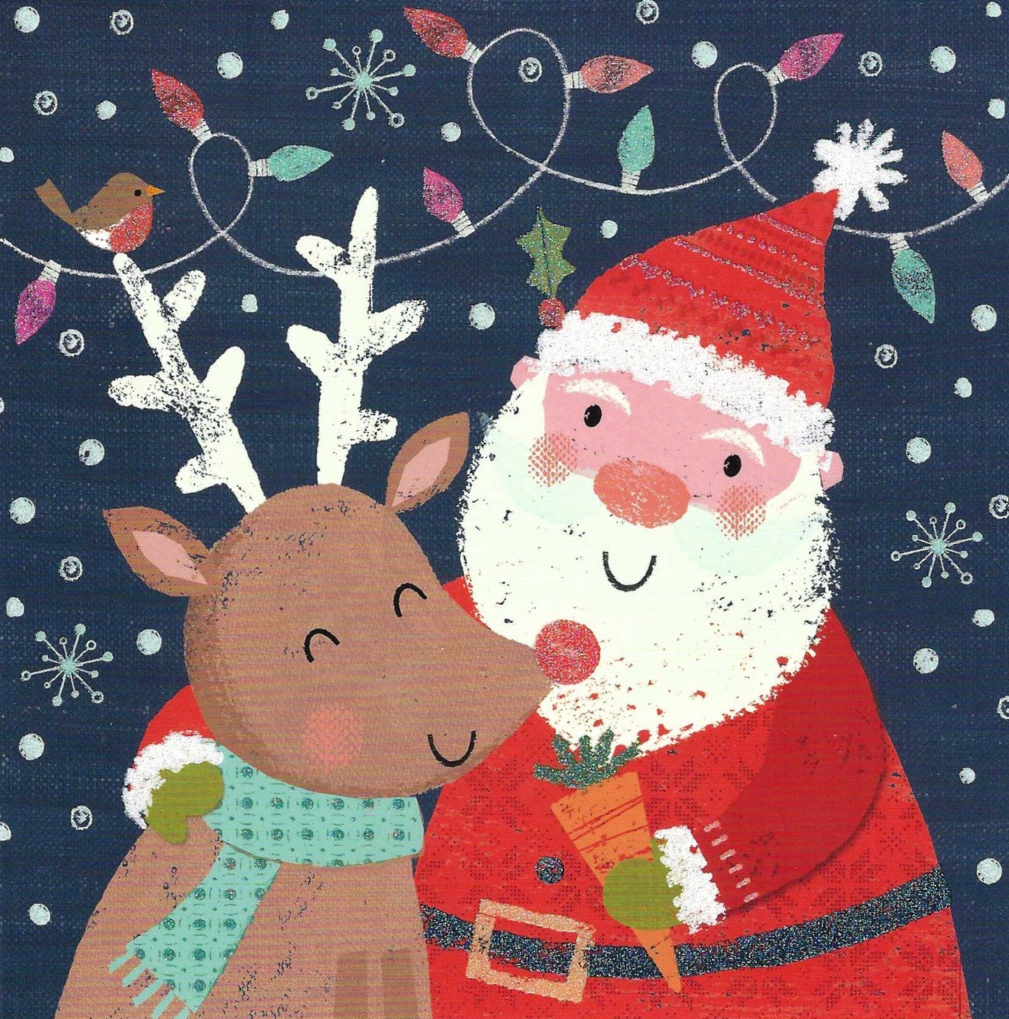 Santa Claus with Reindeer Postcard by Taurus Kunstkarten with pretty lacquer and glitter details