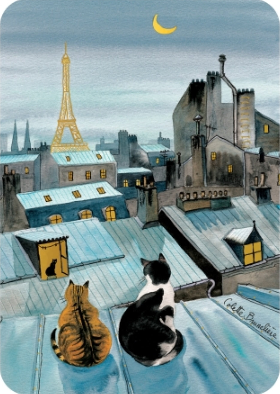 Cats on a Paris Rooftop Postcard by Cartes d'Art with foil details