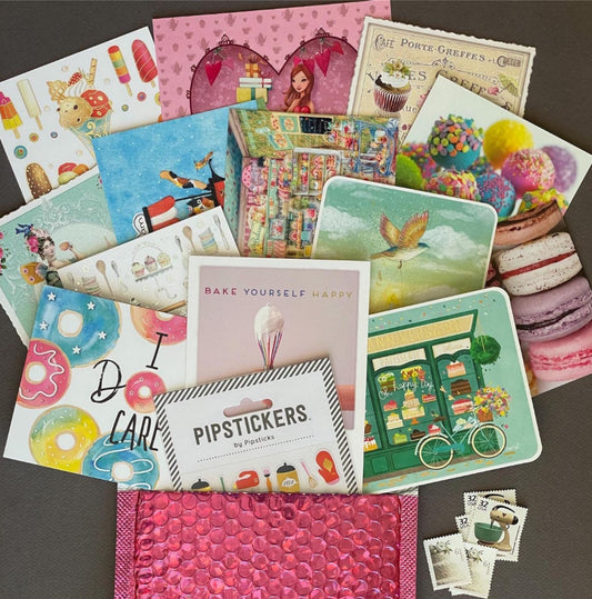 Sweet Treats Postal Pack – Postcards, Stickers & Washi Tape