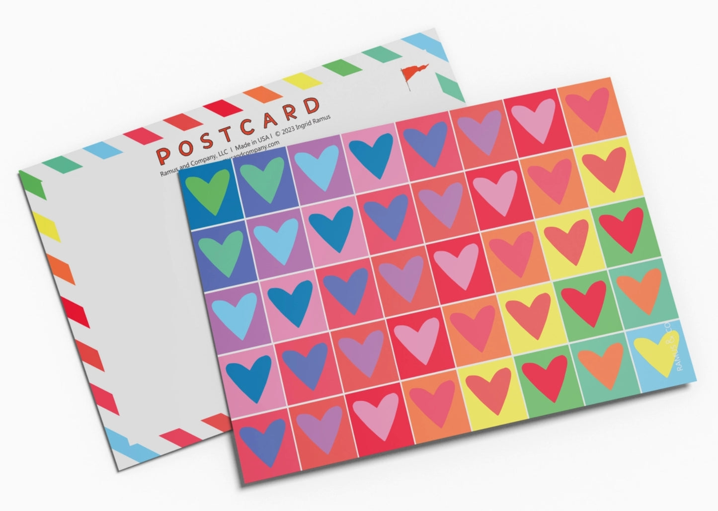 Bright and Colorful Rainbow Hearts Postcard by Ramus & Company