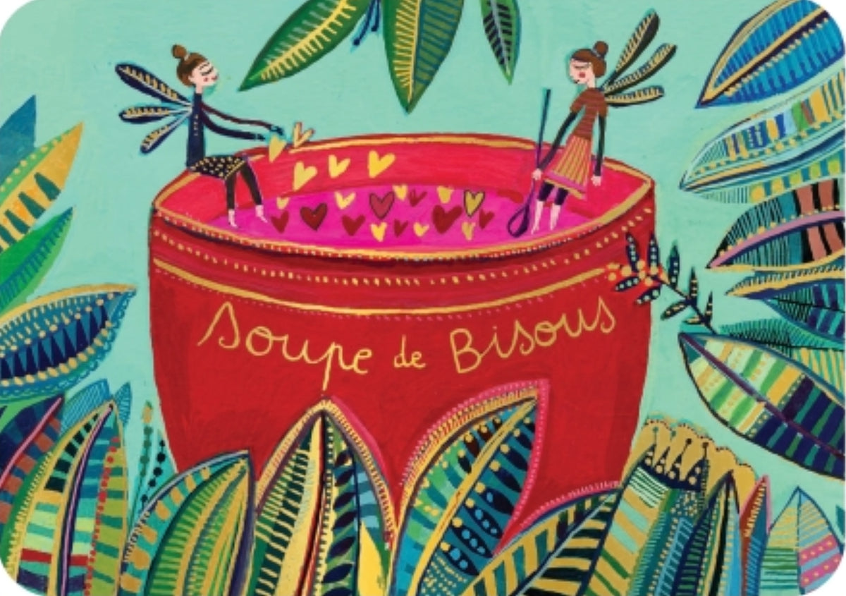 Colorful Kisses Soup Postcard by Cartes d'Art with gold foil details