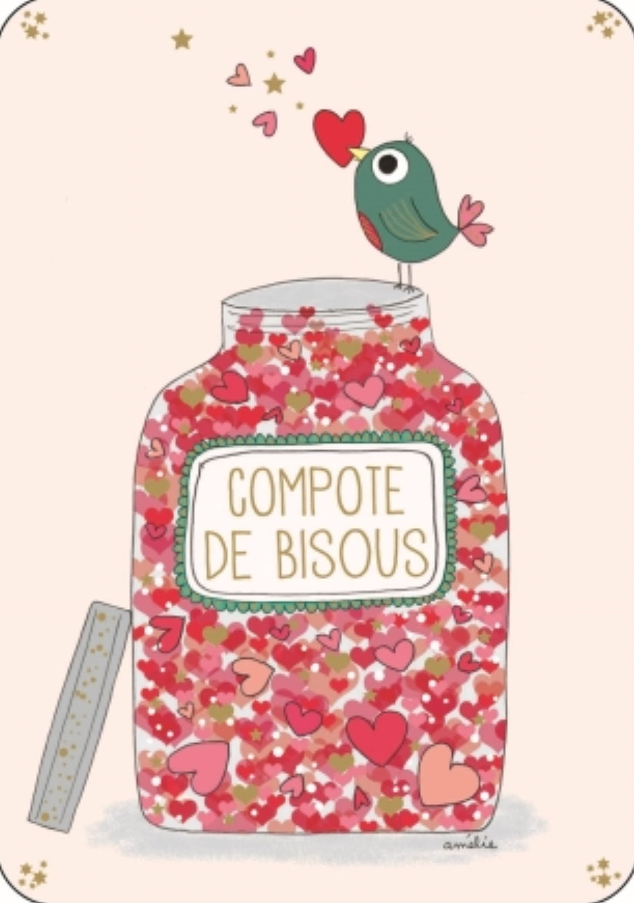 Jar of Kisses Postcard by Cartes d'Art with foil details