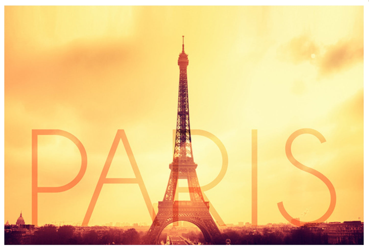 Lantern Press Eiffel Tower postcard with 'PARIS' text against a yellow sky