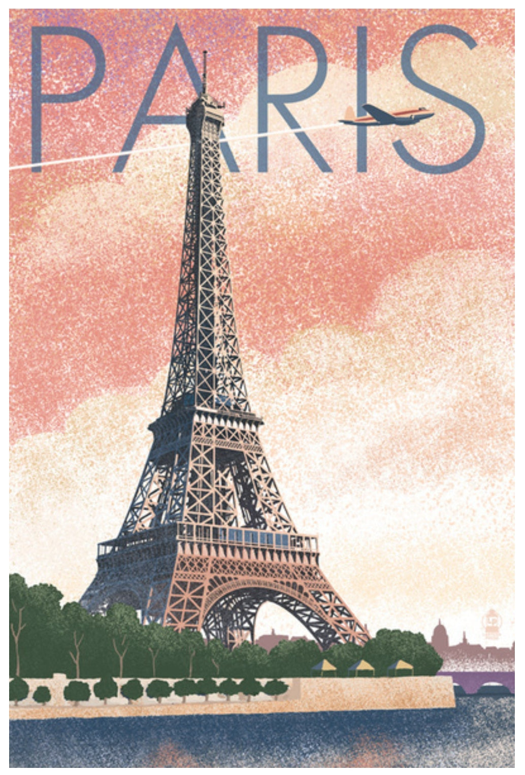 Lantern Press Postcard featuring a Vintage-style image of the Eiffel Tower with 'PARIS' text and airplane.