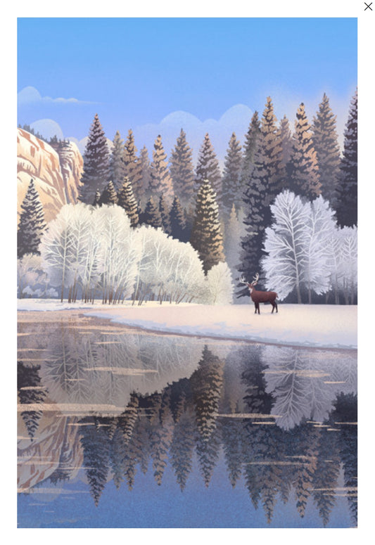 Lantern Press - Lone Deer by Snowy Lake - Postcard