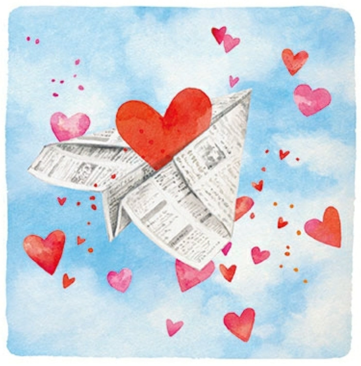 Paper Airplane with Hearts Postcard by Carola Pabst - Edition Gollong 