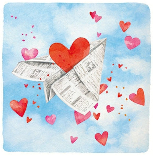 Paper Airplane with Hearts Postcard by Carola Pabst - Edition Gollong 