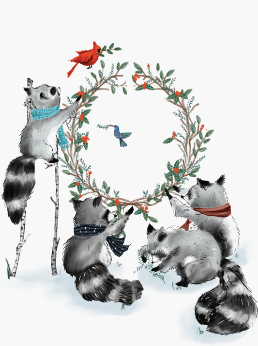 Raccoon Family Wreath Postcard by Ramus & Company
