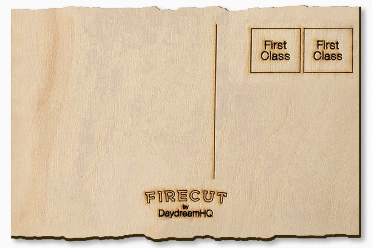 Sustainable wood postcard reverse side by DaydreamHQ, made in the USA