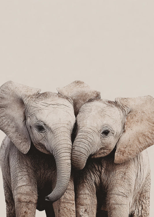 Elephants Postcard by Fripperies featuring two elephants standing close together with a plain background