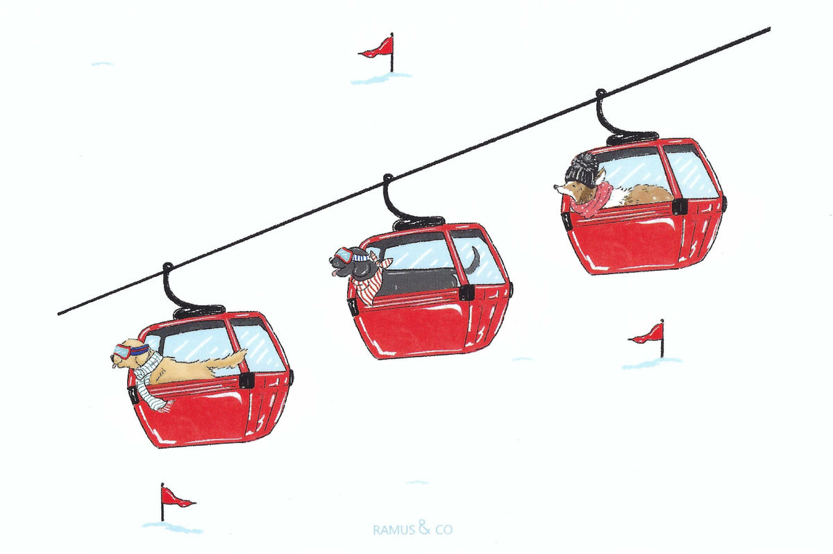 Ski Dogs Gondolas Postcard by Ramus & Company