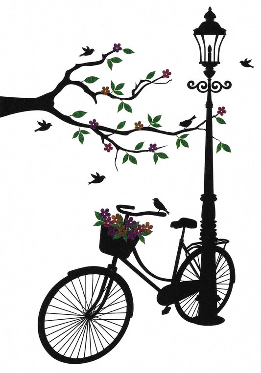 Skowronski and Koch - Flower Courier - Bicycle Postcard - Flowers - Birds - Postcard with foil details
