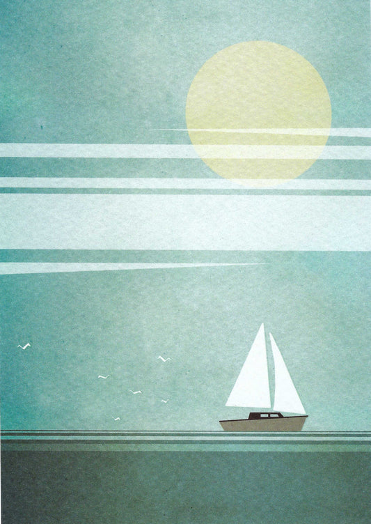 Skowronski and Koch - Sailboat - Sailing - Ahoy - Postcard with varnish details
