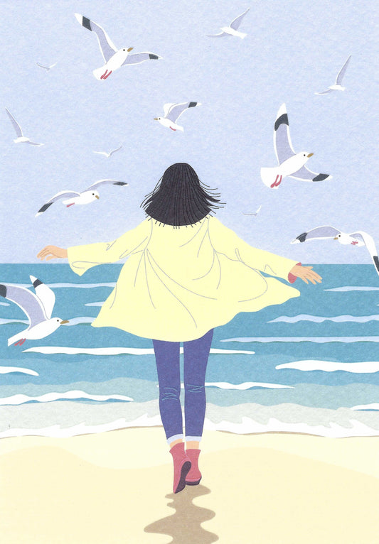 Skowronski and Koch - Woman on the Beach with Seagulls - Postcard