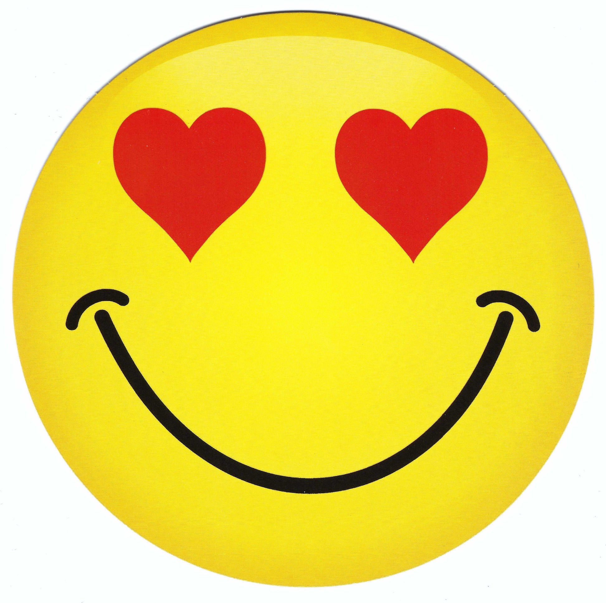 Smiley face Round Postcard with heart-shaped eyes on a yellow background by Edition Gollong