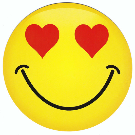 Smiley face Round Postcard with heart-shaped eyes on a yellow background by Edition Gollong