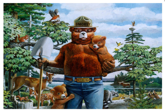 Smokey Bear Postcard - Smokey Says Prevent Wildfires by Lantern Press featuring Smokey Bear, cubs and other wildlift