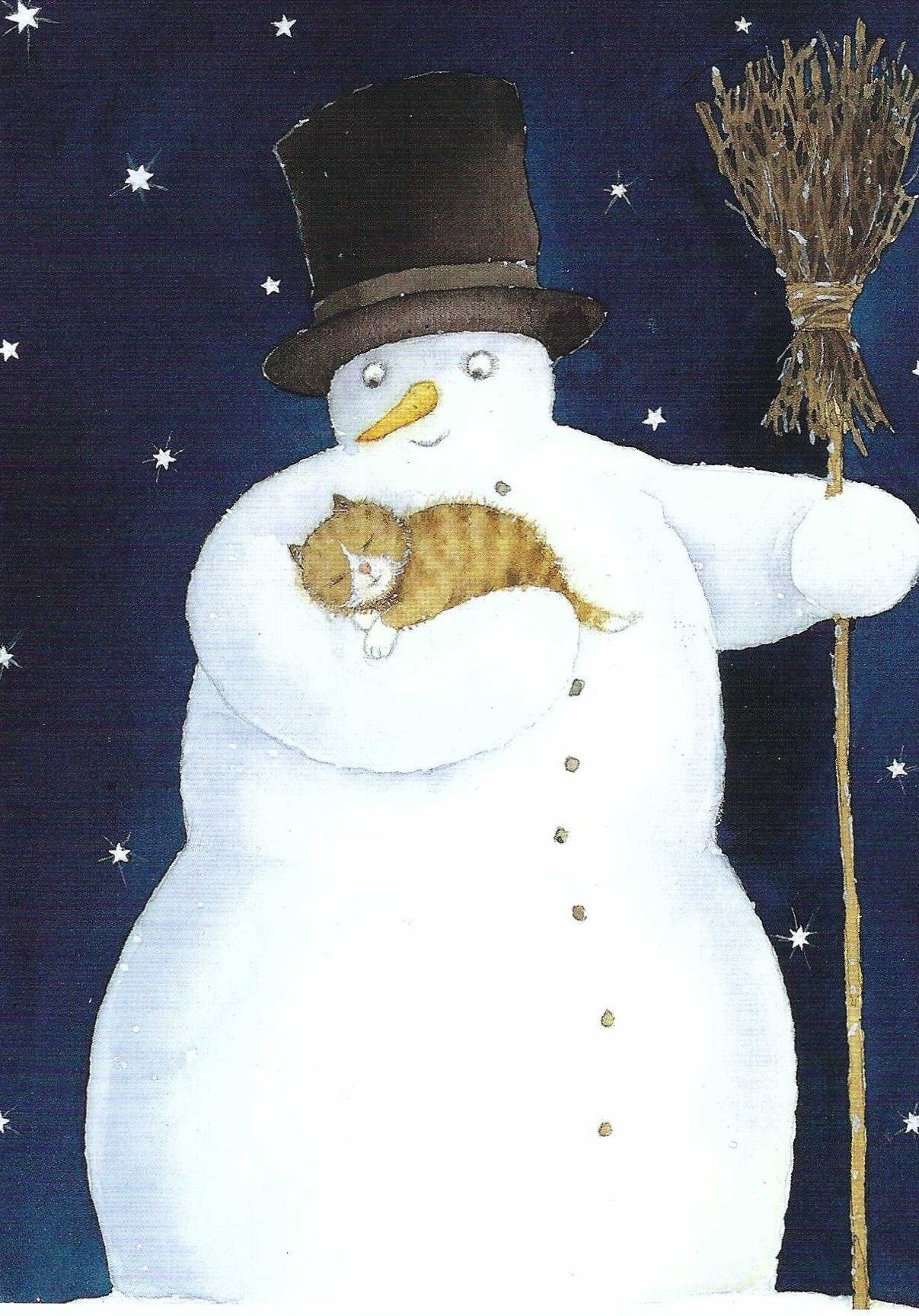 Snowman and Cat Postcard