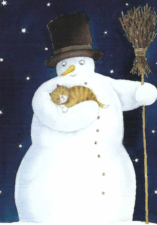 Snowman and Cat Postcard