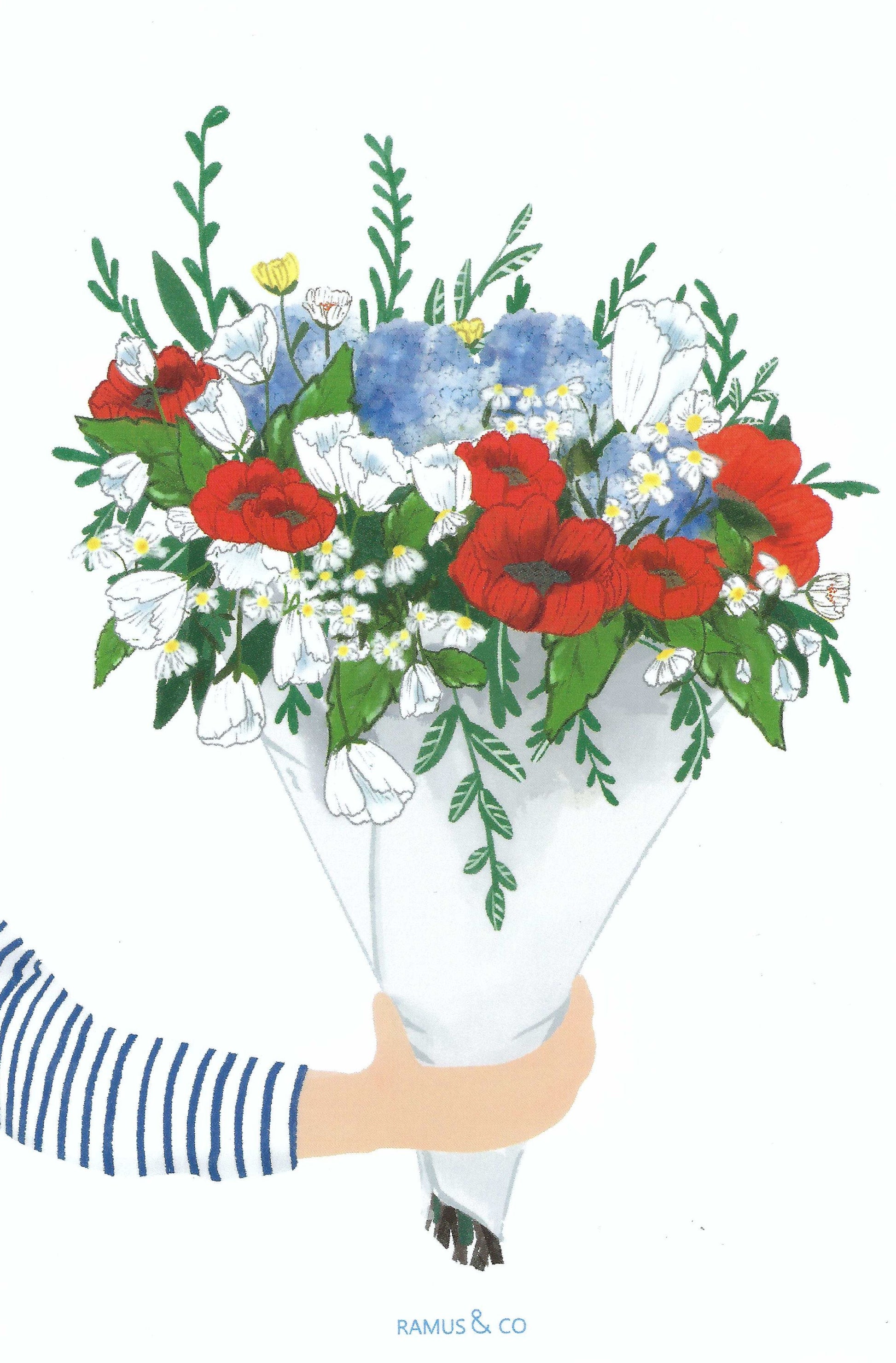 Summer Bouquet Postcard by Ramus & Company featuring a bouquet of flowers.