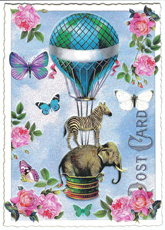 Edition Tausendschön - Balloon - Elephant - Zebra - PK708 - Postcard