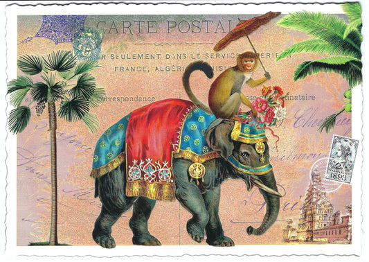 Edition Tausendschön - Monkey on Elephant - PK617 - Postcard