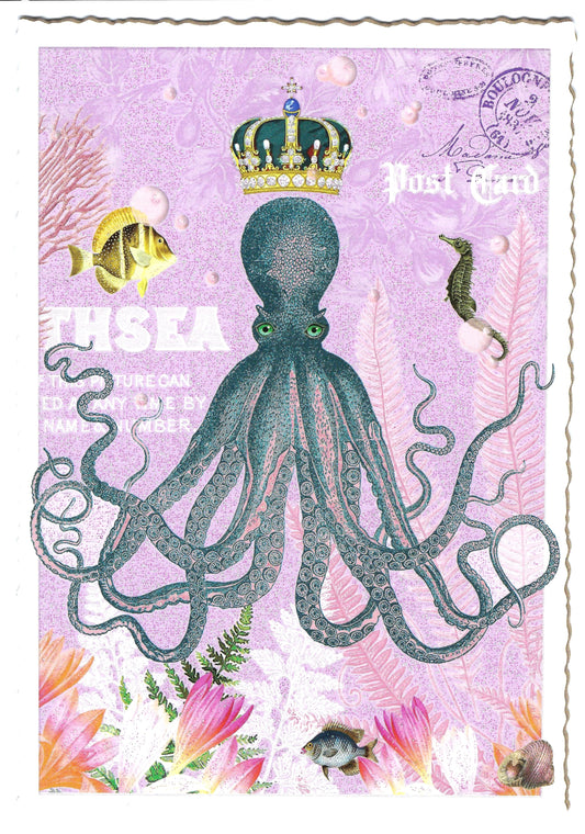 Edition Tausendschön Octopus postcard with glitter details, serrated edges, and ocean-themed artwork