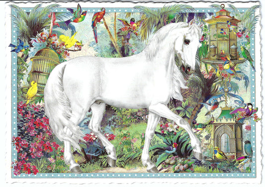 Edition Tausendschön - White Horse - Birds - Postcard