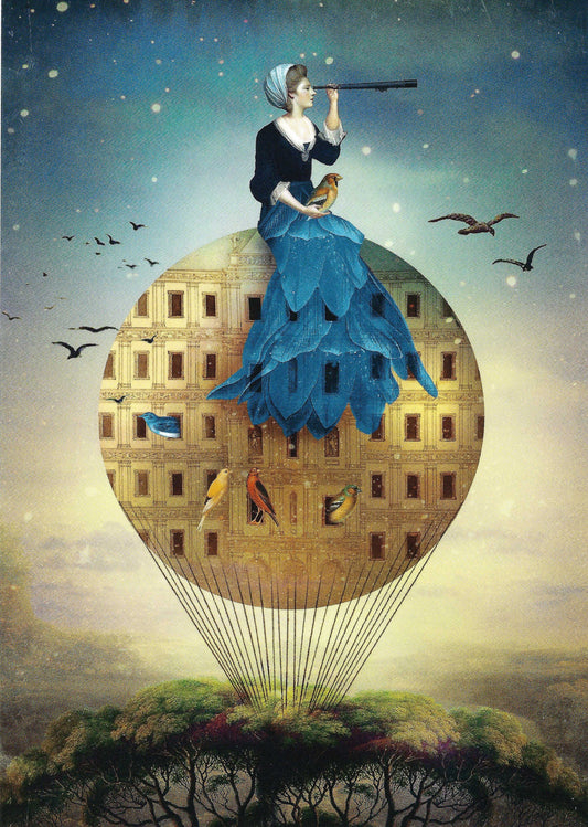 Taurus - Catrin Welz-Stein - Queen of Spades - Balloon - Woman - Birds - Postcard