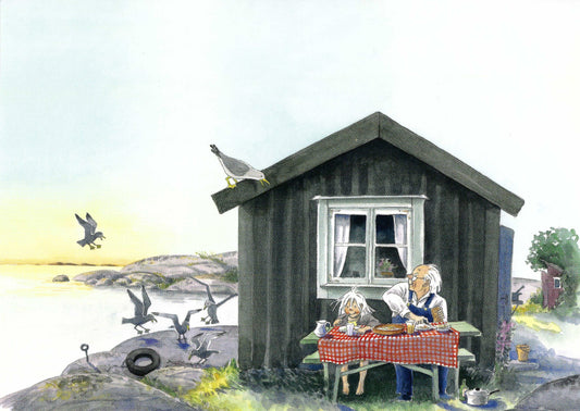Stinas Summer - Eating outside - Beach - Seagulls - Postcard
