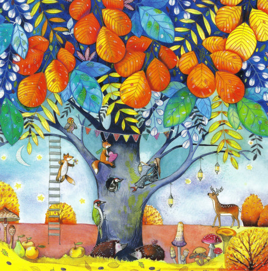 Autumn Postcard - Fall Postcard - Glitter Postcard - Animals - Postcrossing Postcard
