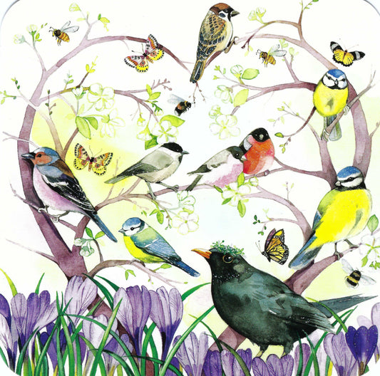 Taurus Kunstkarten - Heart - Birds - Crocuses - Flowers - Spring - Postcard