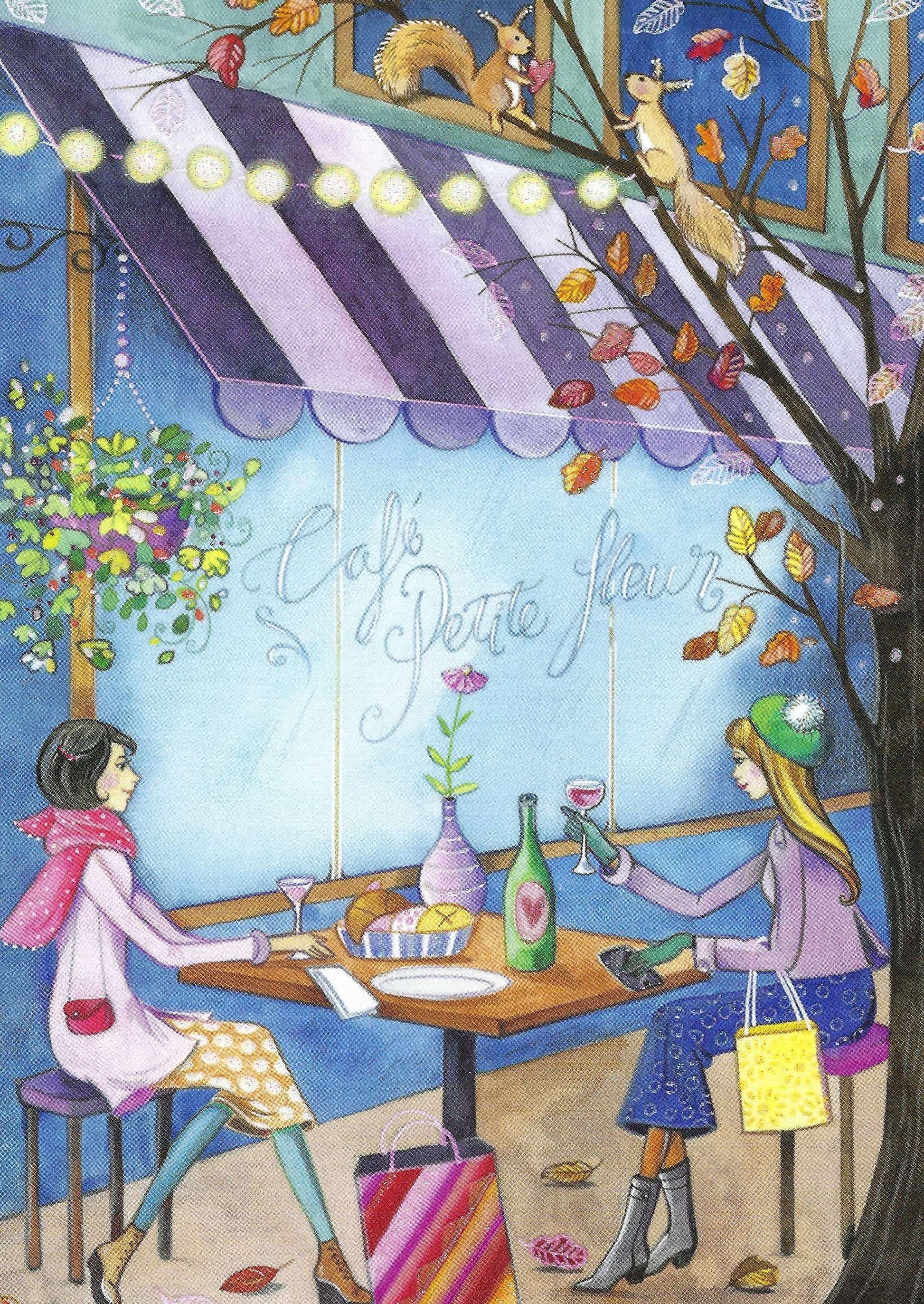 Friends Postcard - Autumn - Fall Season - Cafe - Glitter Postcard - Postcrossing Postcard